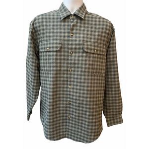 L.L. Bean Mens Green Plaid Textured Roll Up Long Sleeve Button Up Shirt Medium